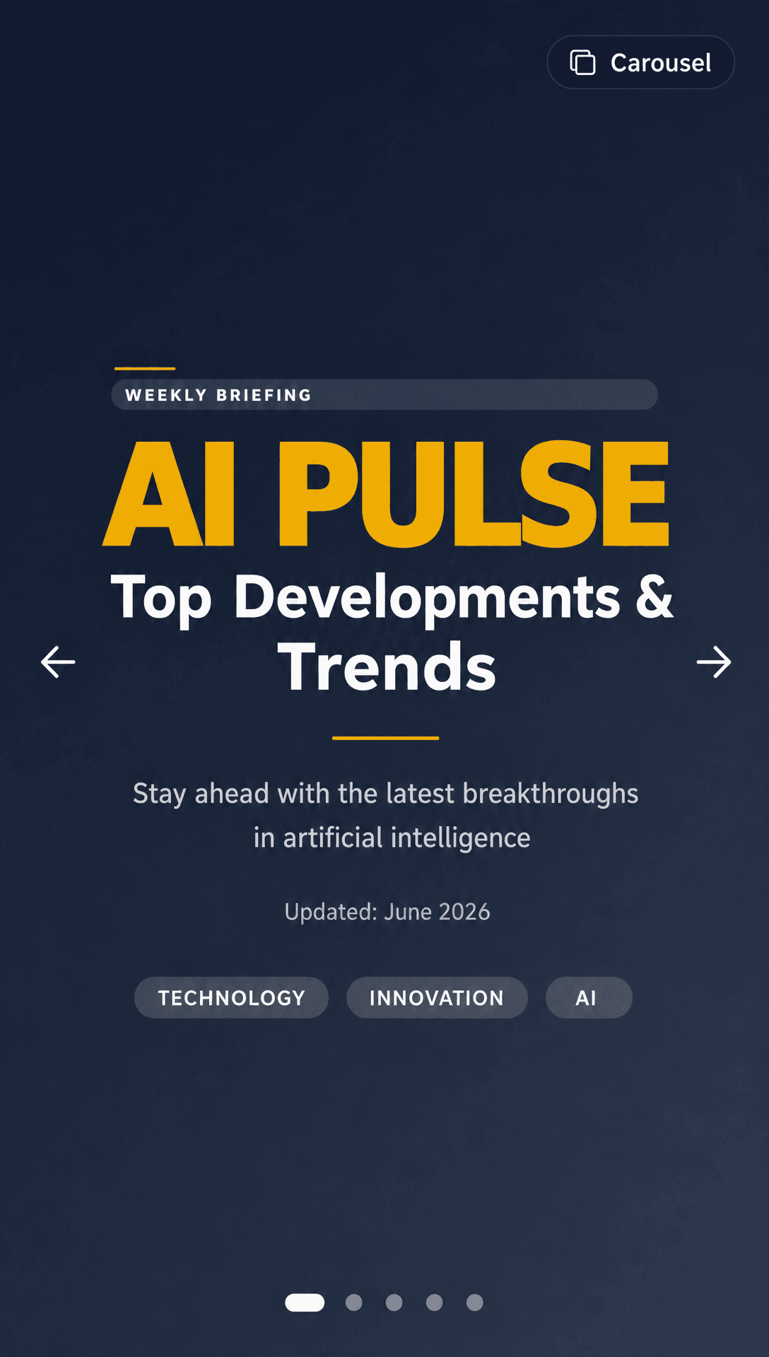 Dark editorial carousel cover for a weekly AI briefing