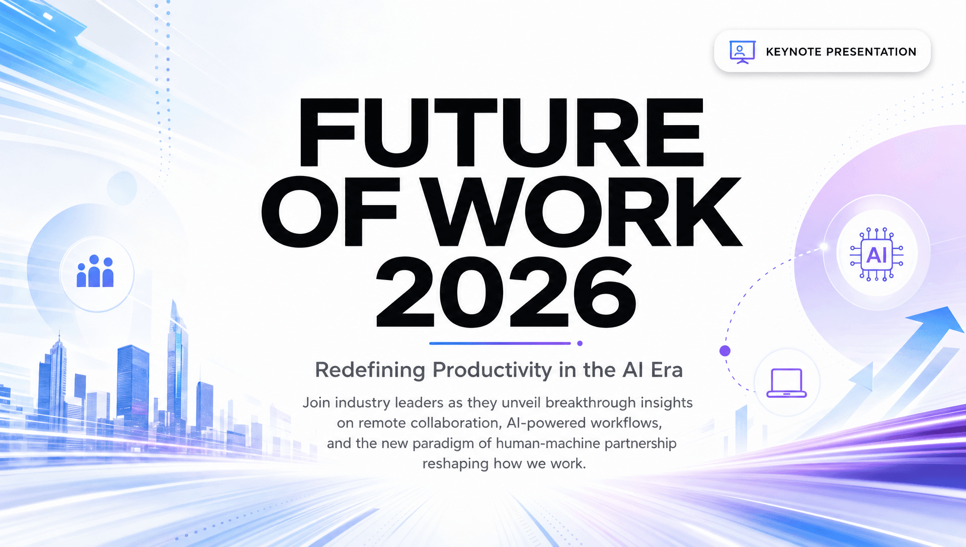 Light keynote-style short video cover about the future of work