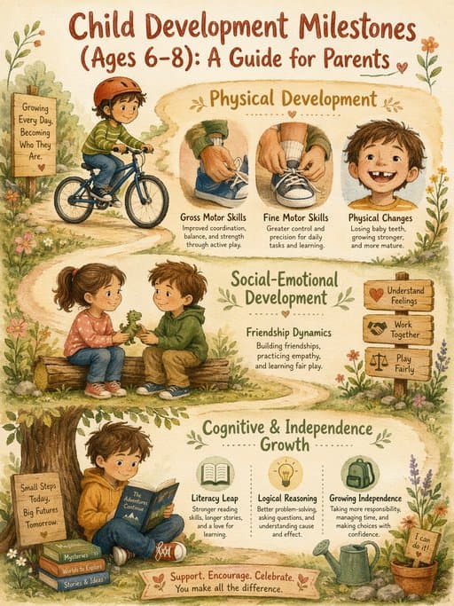 Child Development Milestones (Ages 6–8): A Guide for Parents, a infographic created in FormaLM.