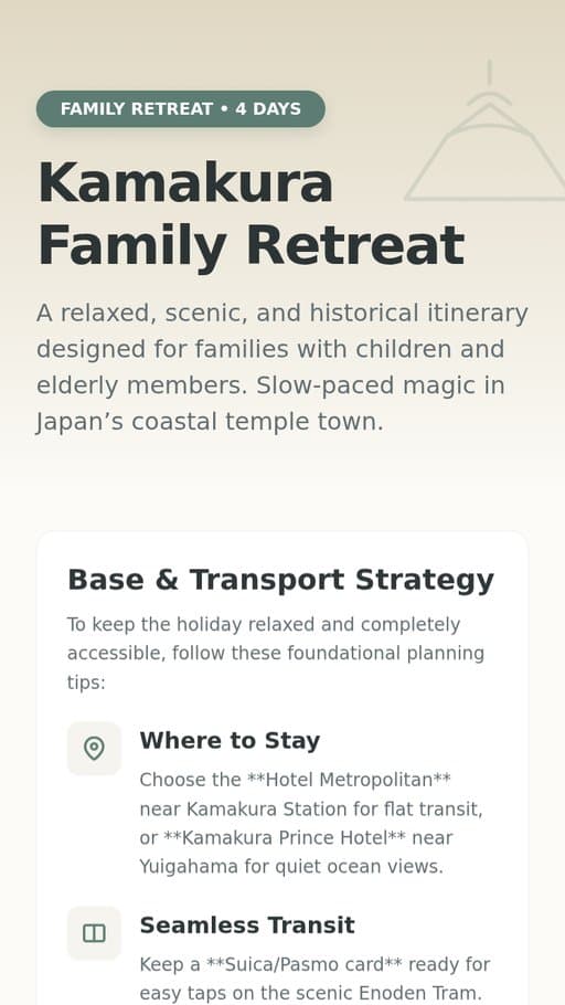 Kamakura 4-Day Family Retreat, a web page created in FormaLM.