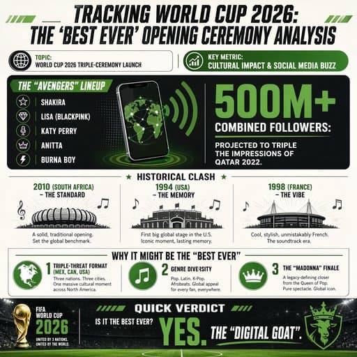 Tracking World Cup 2026: The Opening Ceremony Analysis, a infographic created in FormaLM.