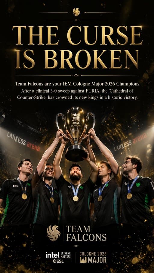 IEM Cologne 2026: The Falcons Redemption Story, a carousel created in FormaLM.